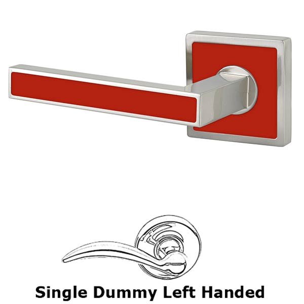 Emtek Single Dummy Left Handed Aruba Door Lever With Trinidad Rose in Satin Nickel with Hibiscus Red