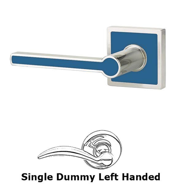 Emtek Single Dummy Left Handed Cayman Door Lever With Trinidad Rose in Satin Nickel with Caribbean Blue