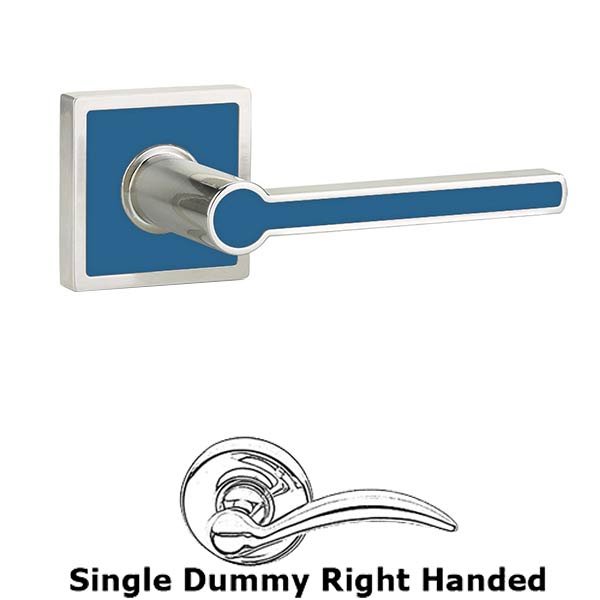 Emtek Single Dummy Right Handed Cayman Door Lever With Trinidad Rose in Satin Nickel with Caribbean Blue