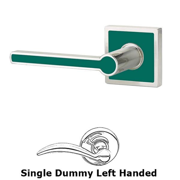 Emtek Single Dummy Left Handed Cayman Door Lever With Trinidad Rose in Satin Nickel with Sea Glass Green