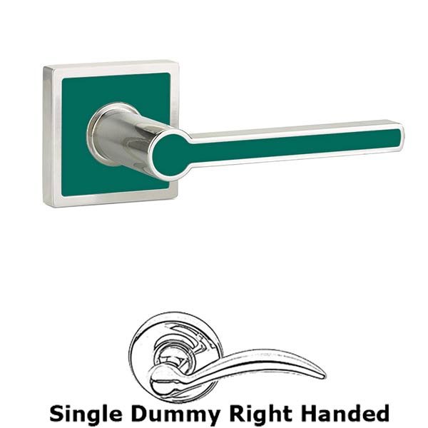 Emtek Single Dummy Right Handed Cayman Door Lever With Trinidad Rose in Satin Nickel with Sea Glass Green