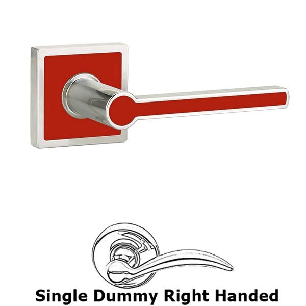 Emtek Single Dummy Right Handed Cayman Door Lever With Trinidad Rose in Satin Nickel with Hibiscus Red