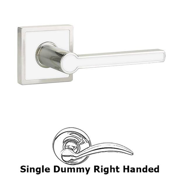 Emtek Single Dummy Right Handed Cayman Door Lever With Trinidad Rose in Satin Nickel with Pearl White