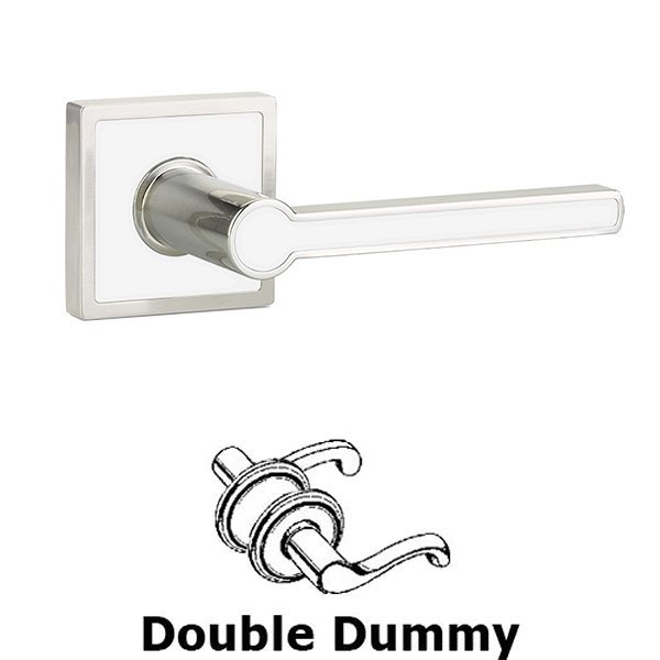 Emtek Double Dummy Cayman Door Lever With Trinidad Rose in Satin Nickel with Pearl White