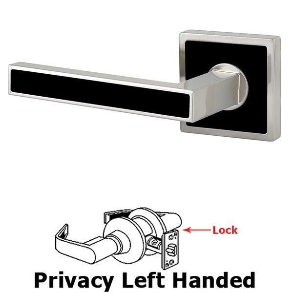 Emtek Privacy Left Handed Aruba Door Lever With Trinidad Rose in Satin Nickel with Onyx Black