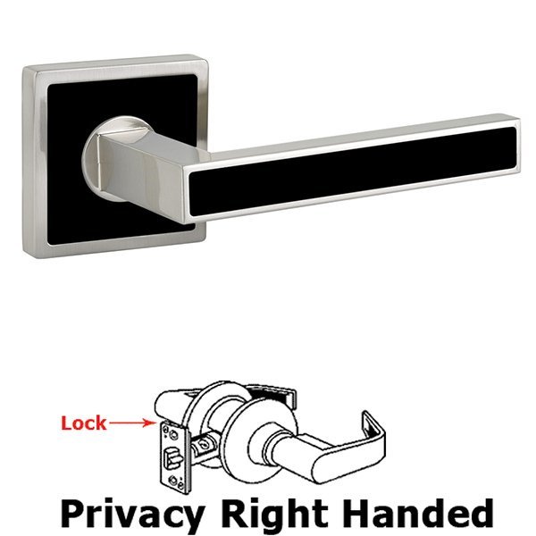 Emtek Privacy Right Handed Aruba Door Lever With Trinidad Rose in Satin Nickel with Onyx Black