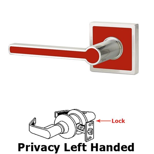 Emtek Privacy Left Handed Cayman Door Lever With Trinidad Rose in Satin Nickel with Hibiscus Red