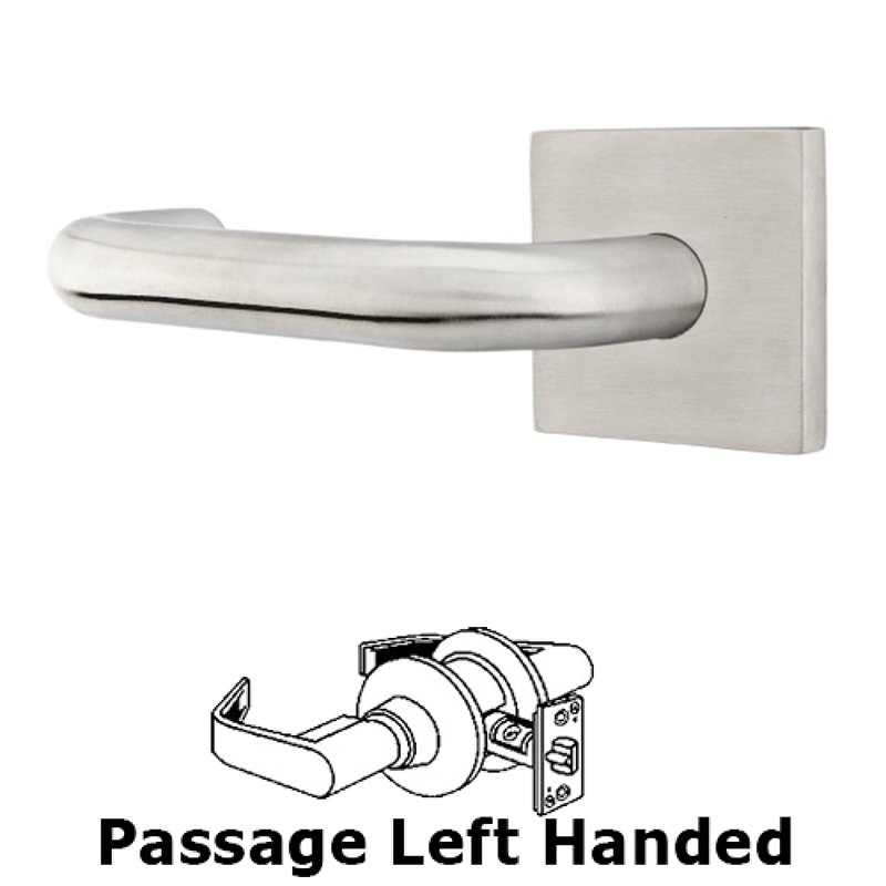 Emtek Cologne Right Hand Passage Door Lever and Brushed Stainless Steel Square Rose with Concealed Screws