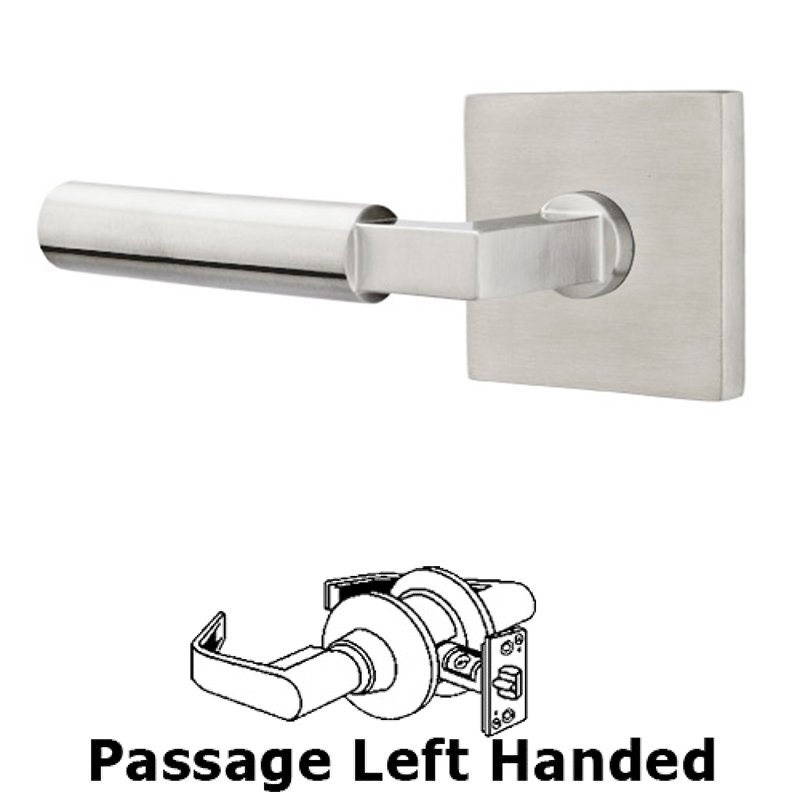 Emtek Hercules Right Hand Passage Door Lever and Brushed Stainless Steel Square Rose with Concealed Screws