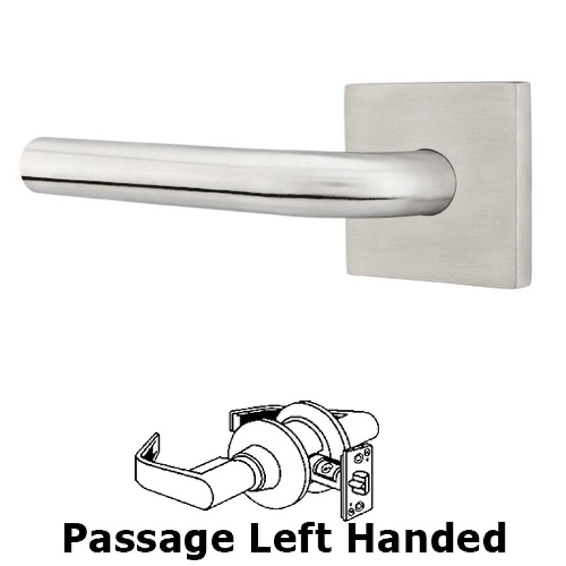 Emtek Kiel Right Hand Passage Door Lever and Brushed Stainless Steel Square Rose with Concealed Screws
