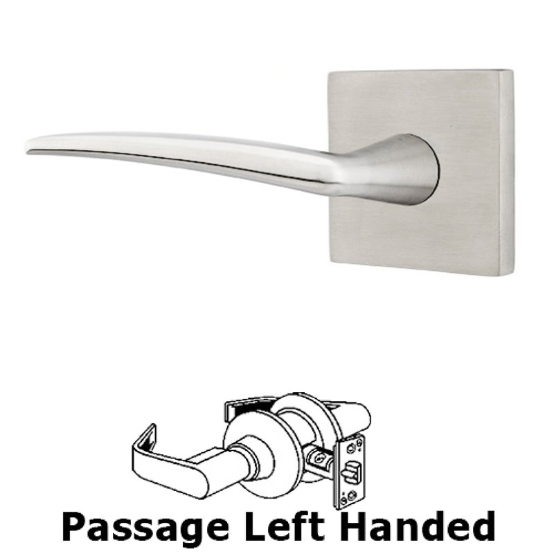 Emtek Poseidon Left Hand Passage Door Lever With Brushed Stainless Steel Square Rose