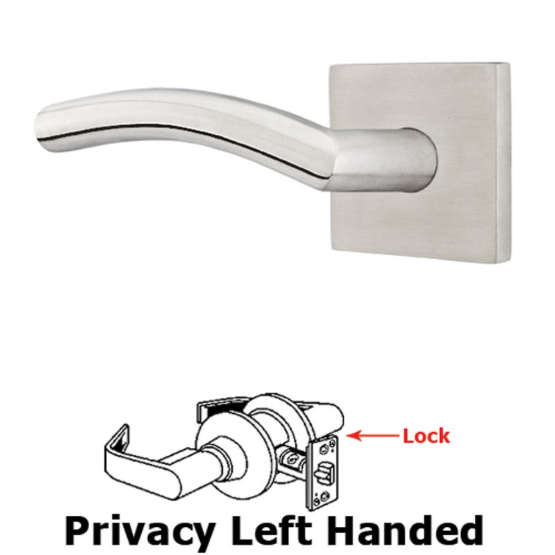 Emtek Dresden Right Hand Privacy Door Lever and Brushed Stainless Steel Square Rose with Concealed Screws