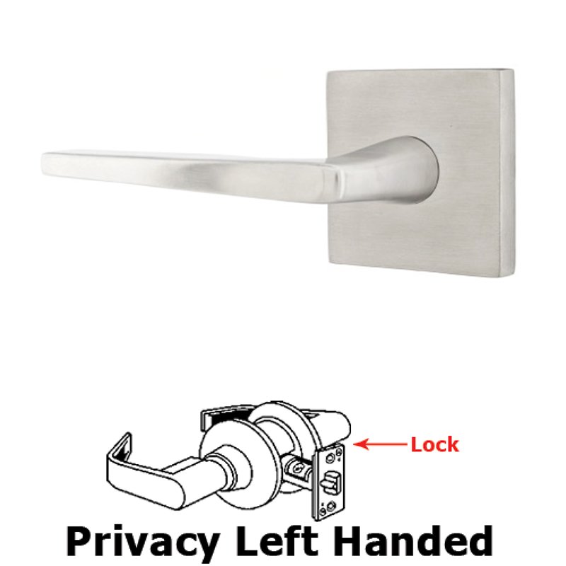 Emtek Hermes Left Hand Privacy Door Lever and Brushed Stainless Steel Square Rose with Concealed Screws