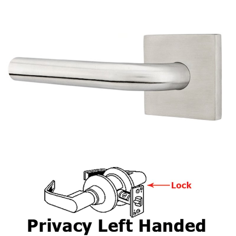 Emtek Kiel Left Hand Privacy Door Lever and Brushed Stainless Steel Square Rose with Concealed Screws