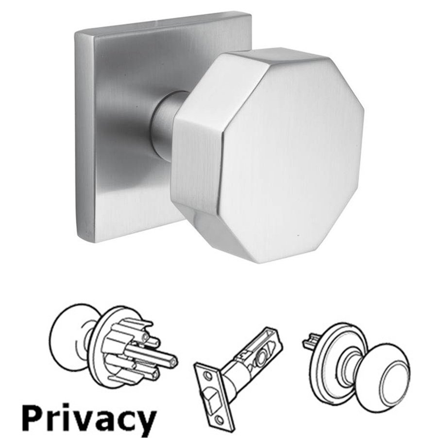 Emtek Octagon Privacy Door Knob and Brushed Stainless Steel Square Rose with Concealed Screws
