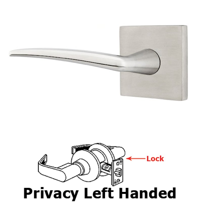 Emtek Poseidon Left Hand Privacy Door Lever With Brushed Stainless Steel Square Rose