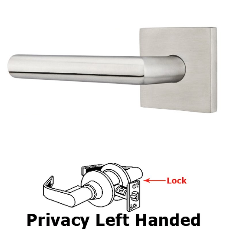 Emtek Stuttgart Left Hand Privacy Door Lever and Brushed Stainless Steel Square Rose with Concealed Screws