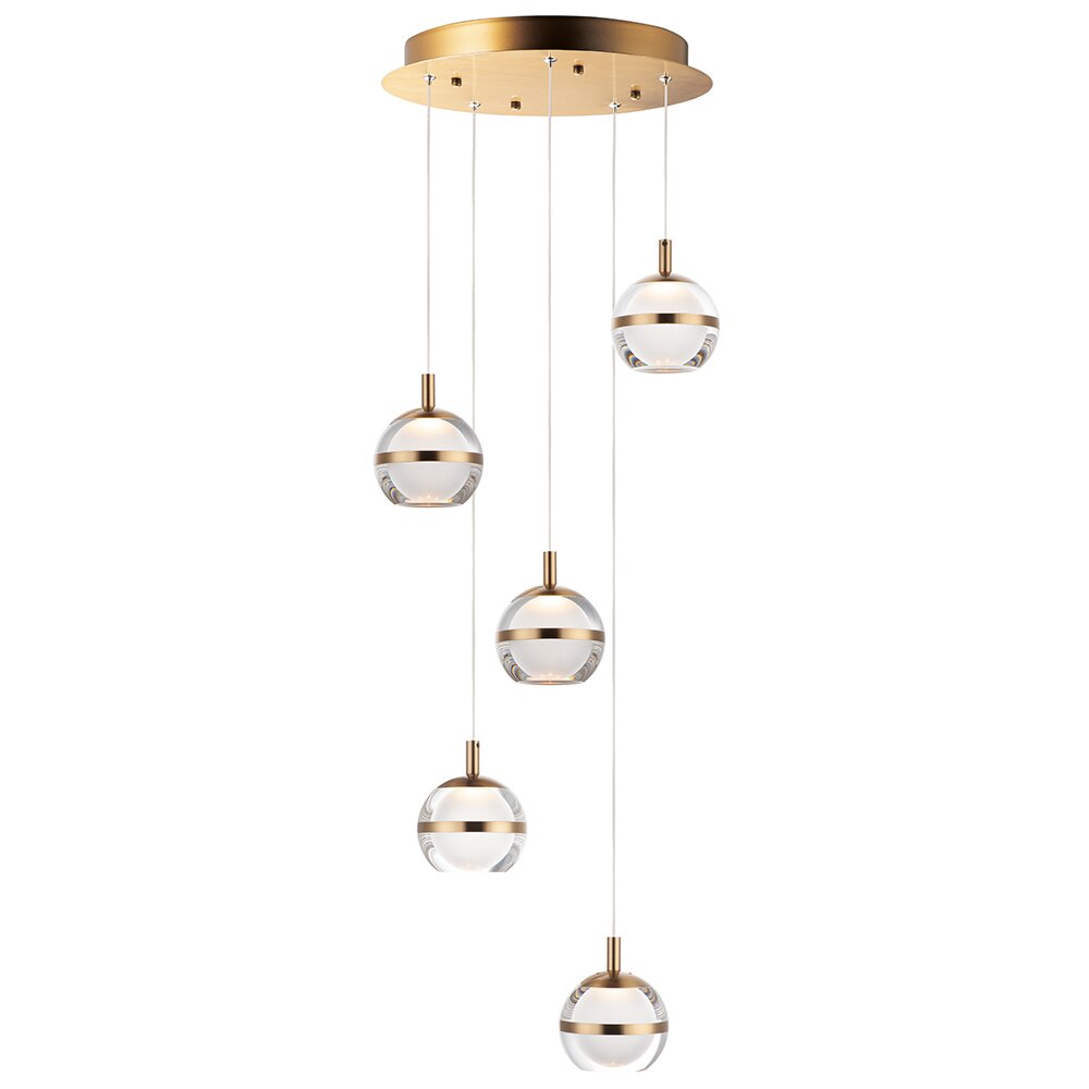 ET2 Lighting 5-Light LED Pendant in Natural Aged Brass