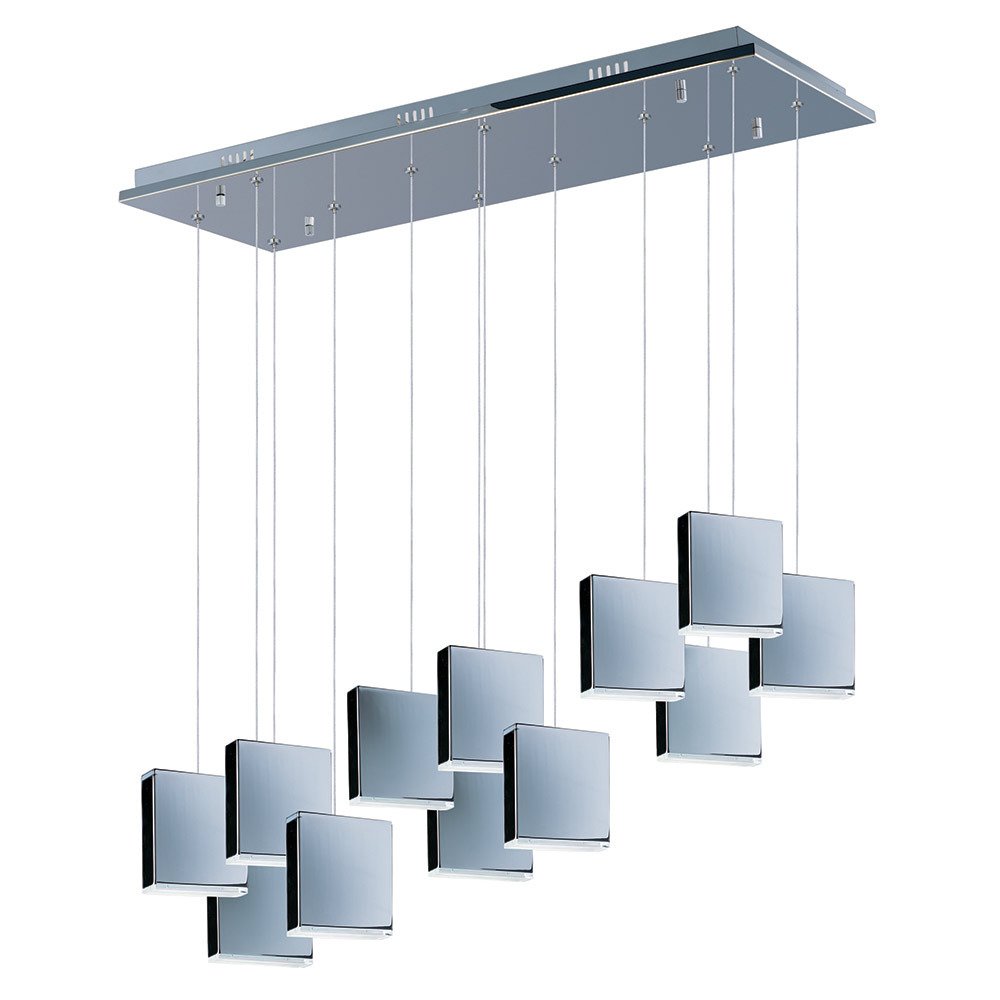 ET2 Lighting 12 Light LED Linear Pendant in Polished Chrome with White Glass