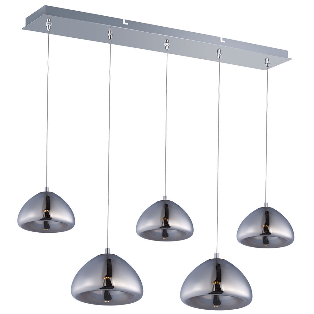 ET2 Lighting 5 Light LED Linear Pendant in Polished Chrome with Mirror Chrome Glass