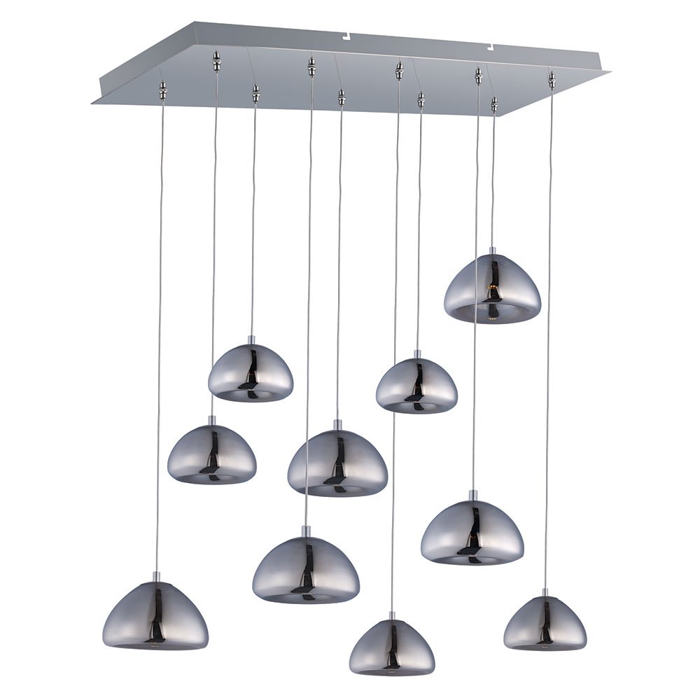 ET2 Lighting 10 Light LED Linear Pendant in Polished Chrome with Mirror Chrome Glass