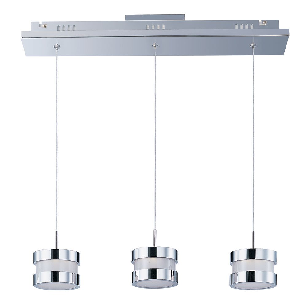 ET2 Lighting 3 Light LED Linear Pendant in Polished Chrome with White Glass