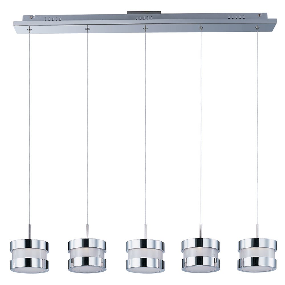 ET2 Lighting 5 Light LED Linear Pendant in Polished Chrome with White Glass