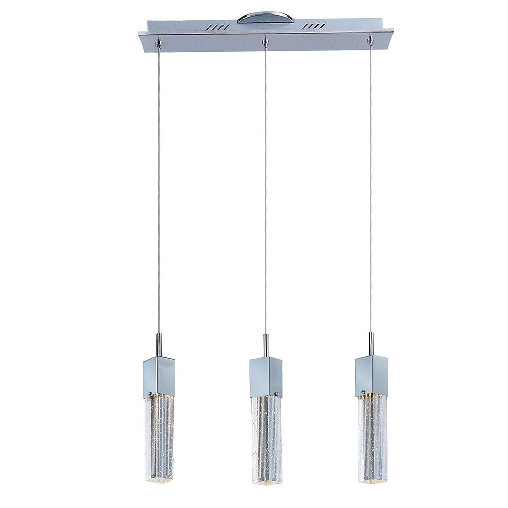 ET2 Lighting 3 Light LED Linear Pendant in Polished Chrome with Etched/Bubble Glass