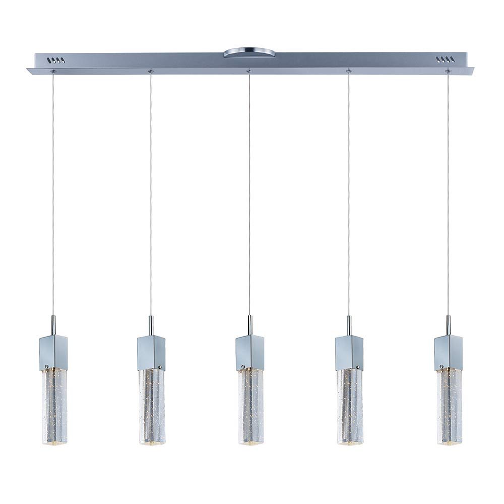 ET2 Lighting 5 Light LED Linear Pendant in Polished Chrome with Etched/Bubble Glass