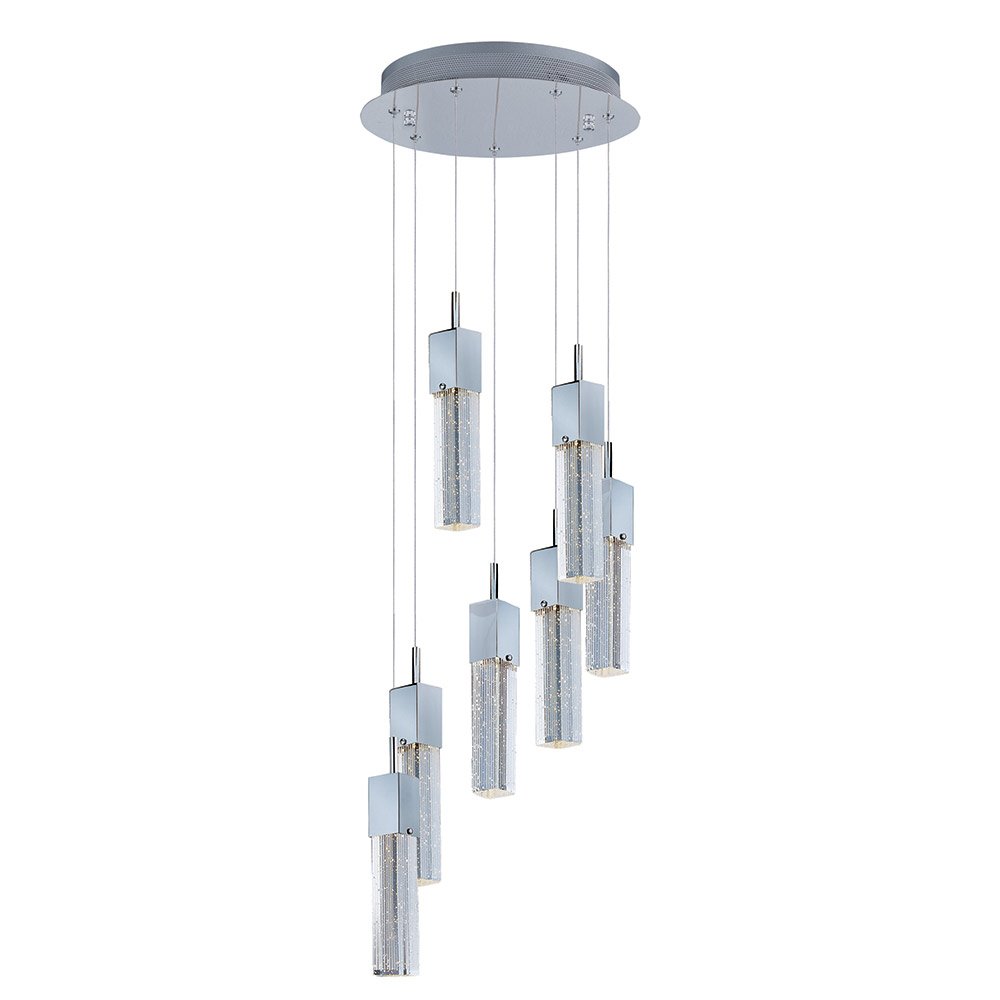 ET2 Lighting Single Pendant in Polished Chrome with Etched/Bubble Glass