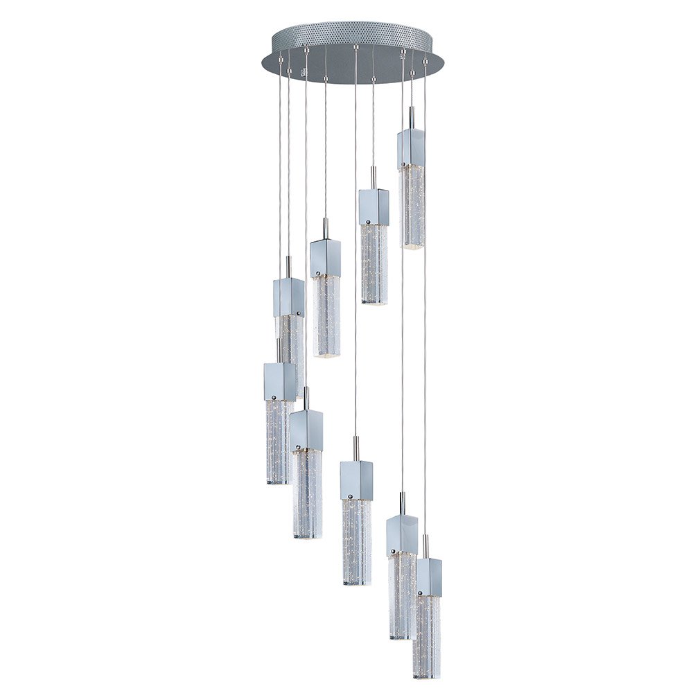 ET2 Lighting Single Pendant in Polished Chrome with Etched/Bubble Glass
