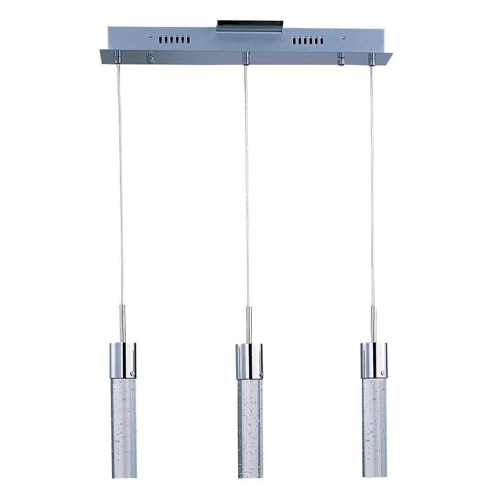 ET2 Lighting 3 Light LED Linear Pendant in Polished Chrome with Bubble Glass