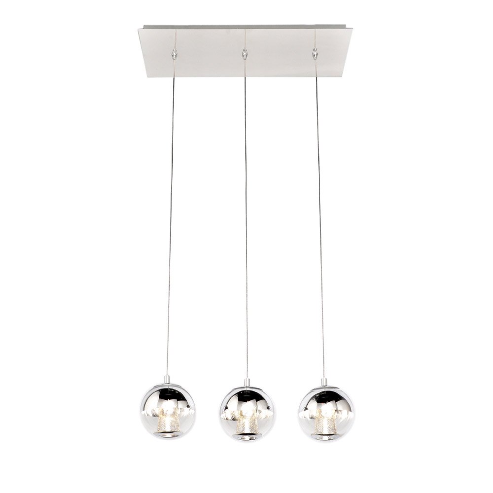 ET2 Lighting 3 Light LED Linear Pendant in Polished Chrome with Mirror Chrome Glass