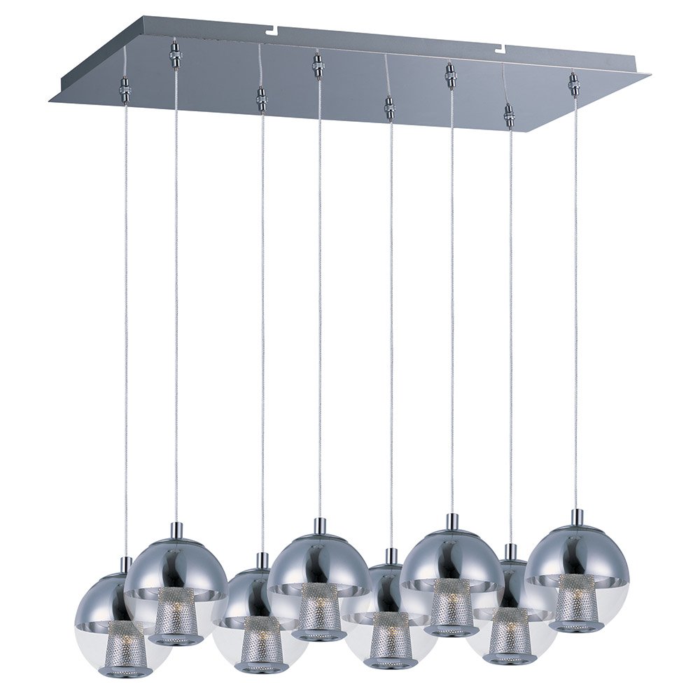 ET2 Lighting 8 Light LED Linear Pendant in Polished Chrome with Mirror Chrome Glass