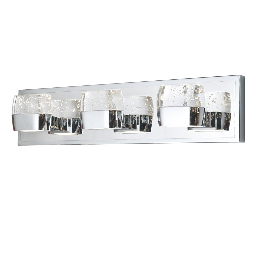 ET2 Lighting Triple LED Vanity in Polished Chrome with Etched/Bubble Glass