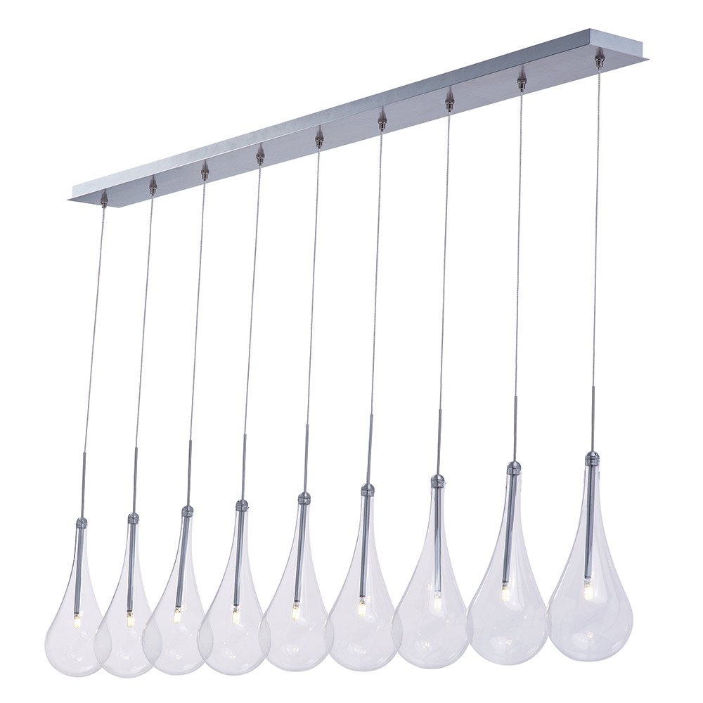ET2 Lighting 9 Light LED Linear Pendant in Polished Chrome with Clear Glass