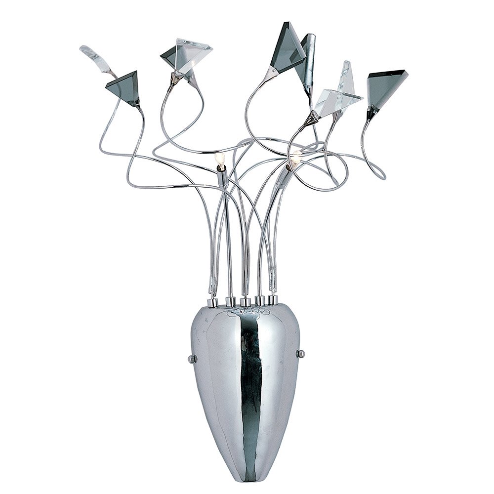ET2 Lighting Double Wall Sconce in Polished Chrome with Smoke Glass