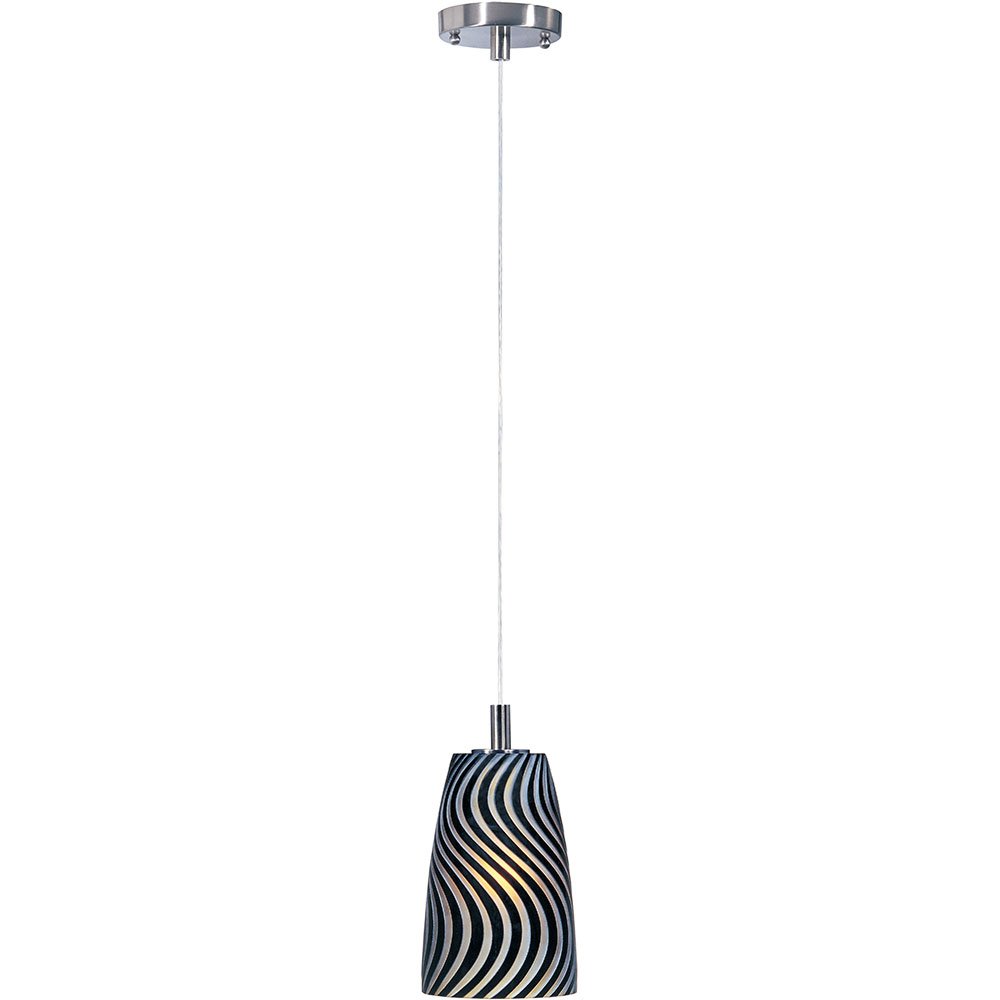 ET2 Lighting Single Pendant in Satin Nickel with Black Zebra Glass