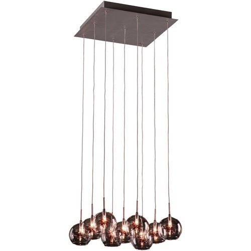 ET2 Lighting 16" 9-Light Chandelier in Satin Nickel with Clear/Amber Glass