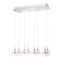 ET2 Lighting 23 1/2" 8-Light Pendant in Satin Nickel with Clear/Amber Glass