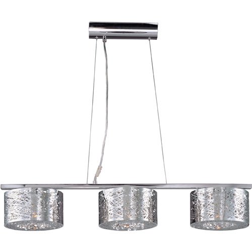 ET2 Lighting 37" 3-Light Island Pendant in Polished Chrome with Crystal and Steel Web Metal Shade