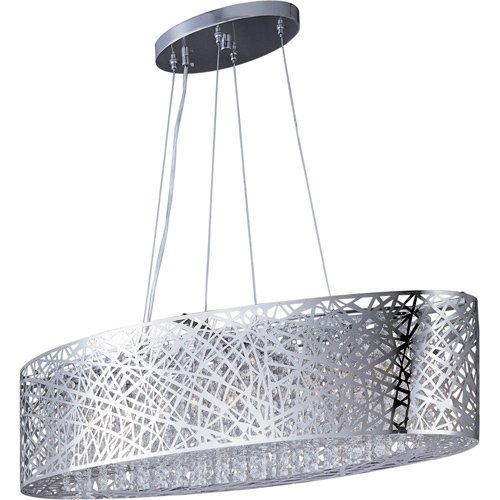 ET2 Lighting 32" 7-Light Single Pendant in Polished Chrome with Crystal and Steel Web Metal Shade