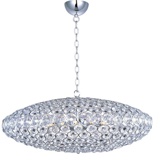 ET2 Lighting 34" 12-Light Single Pendant in Polished Chrome with Crystal