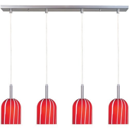 ET2 Lighting 5" 4-Light Pendant in Satin Nickel with Red Glass