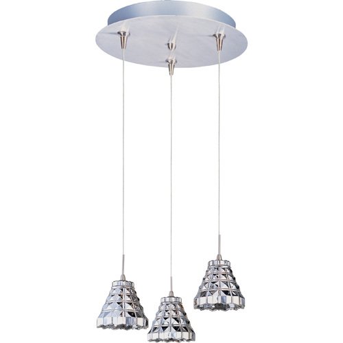ET2 Lighting 11 3/4" 3-Light RapidJack Pendant and Canopy in Satin Nickel with Crystal Glass