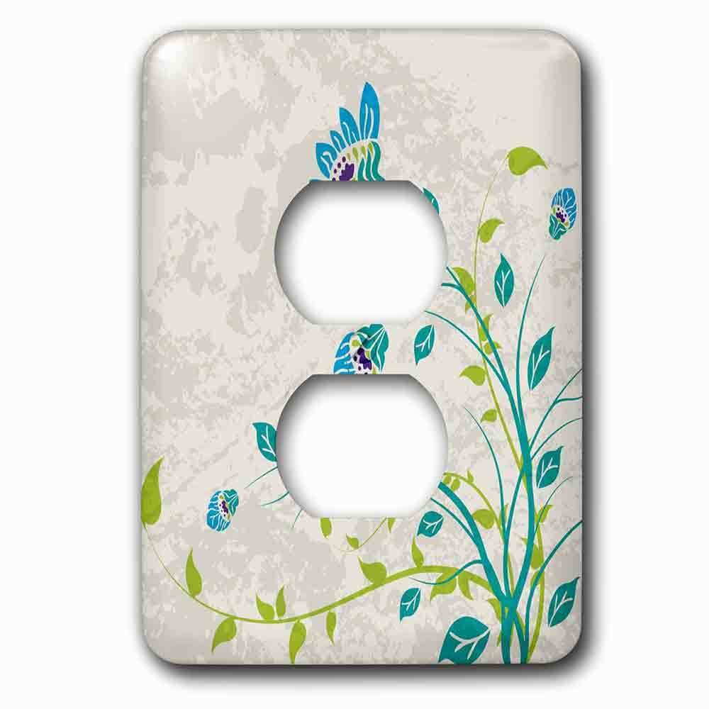 Jazzy Wallplates Single Duplex Outlet With Lime Green Blue Turquoise And Purple Art Nouveau Style Flowers On Grunge Floral Decorative Nature