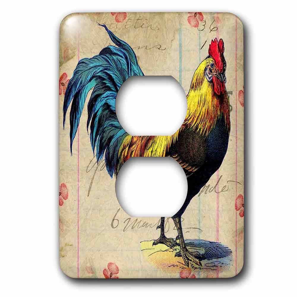 Jazzy Wallplates Single Duplex Switchplate With Vintage Rooster Digital Art