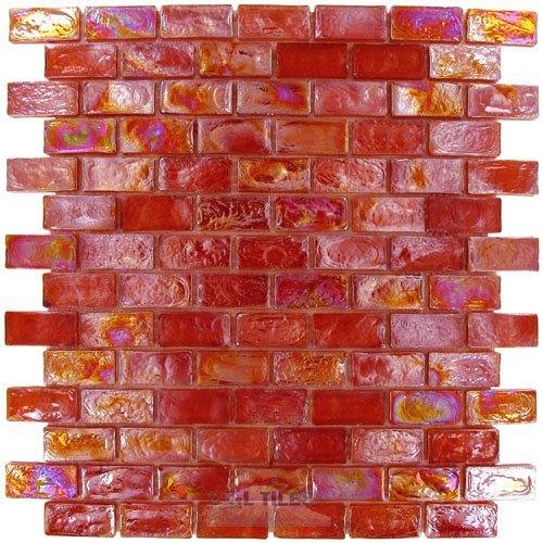 Distinctive Glass Mosaic Brick Red Iridescent 12" x 12" Film Faced Sheet