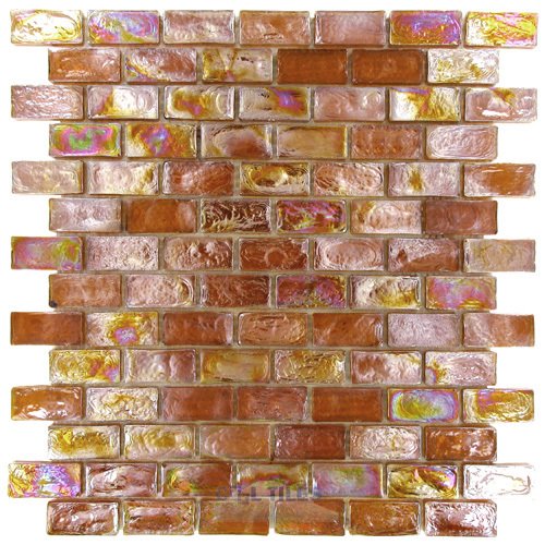 Distinctive Glass Mosaic Brick Amber Iridescent 12" x 12" Film Faced Sheet