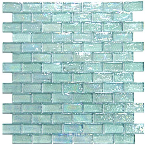 Distinctive Glass Mosaic Brick Light Blue Iridescent 12" x 12" Film Faced Sheet